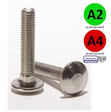 6 mm Paslanmaz Yuvarlak Baş Civata (Kasa civatası) Çeşitleri
