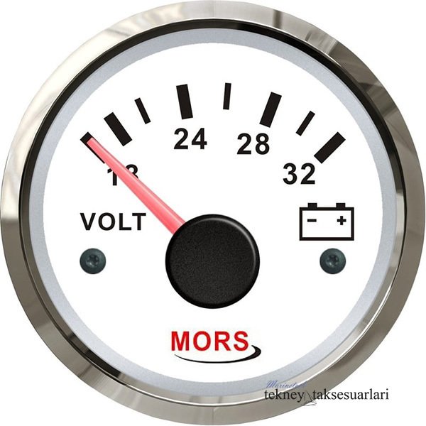 MORS Voltmetre Göstergesi,12V/24V 55mm Beyaz 24V