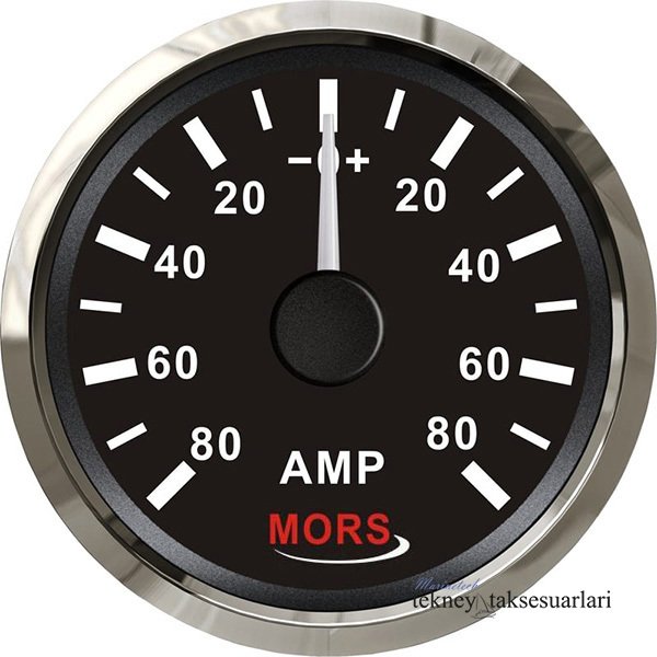 MORS Ampermetre ,12 / 24V 55mm, Şönt DAHİL Siyah