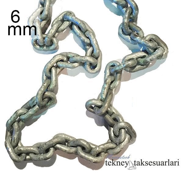 M6, 1 Metre Kalibre Zincir Galvaniz, DIN766, Tekne Irgat zinciri