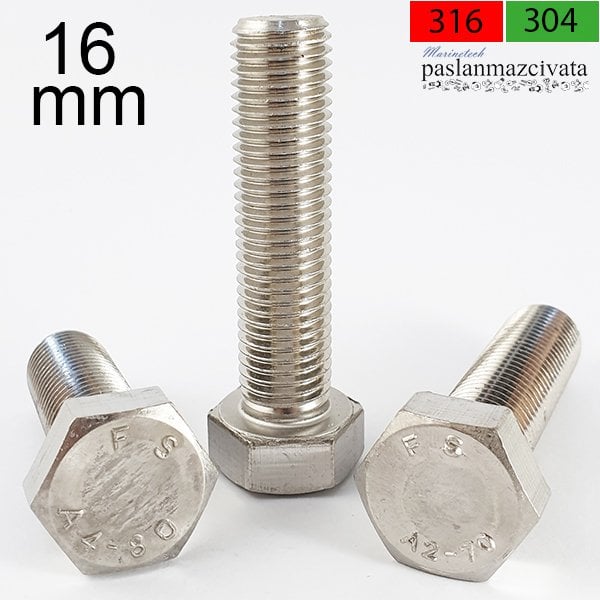 M16 Paslanmaz Civata Çeşitleri DIN933 / DIN931 A2 AISI 304 KALİTE - 16X150