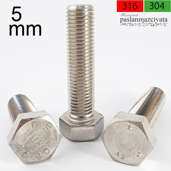 M5 Paslanmaz Civata Çeşitleri DIN933 A4 AISI 316 KALİTE - 5x12