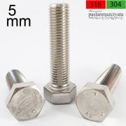 M5 Paslanmaz Civata Çeşitleri DIN933 A4 AISI 316 KALİTE - 5x12