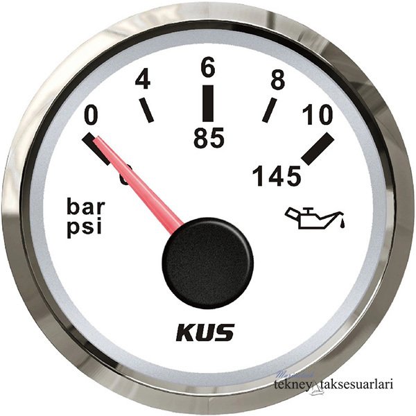 KUS Yağ Basınç Göstergesi 12V/24V 52mm Beyaz - 10 Bar Basınç