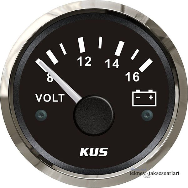 KUS Voltmetre Göstergesi,12V/24V  52mm Siyah - 12Volt