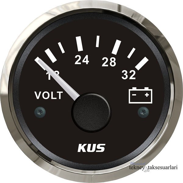 KUS Voltmetre Göstergesi,12V/24V  52mm Siyah - 24Volt