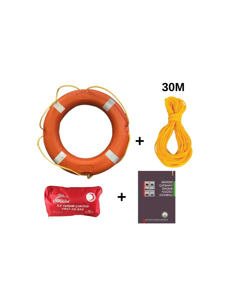 Vira Tse Sertifikalı Can Simidi 60 cm, Uv Katkılı Polietilen, Sahil Güvenlik Onaylı - 30m Yüzer Halat - İlk Yardım Çantası - Denizde Çatışmayı Önleme Yönetmenliği Kitabı