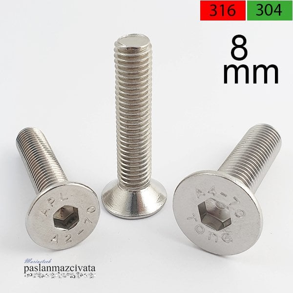 M8 Paslanmaz Havşa Baş İmbus Civata Çeşitleri DIN7991 A4 AISI 316 KALİTE - 8x70